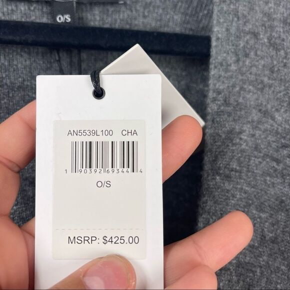 NEW 7 For All Mankind Dark Grey Cashmere Wool Blend Fringe Poncho Wrap OS - Picture 10 of 11